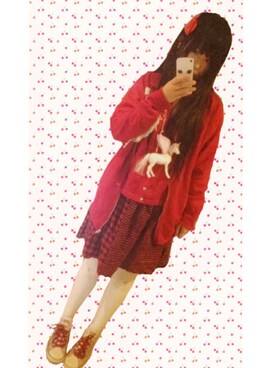 「アイテム（アンサンブル、レッド系）」を使った、momiboboさん（レディース・163cm）の冬コーディネート