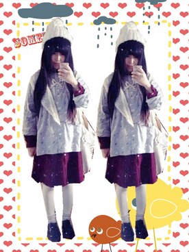 「アイテム（シャツワンピース、レッド系）」を使った、momiboboさん（レディース・163cm）の冬コーディネート