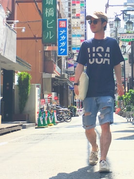 「アイテム（クラッチバッグ、ホワイト系）」を使った、S.c.o.さん（メンズ・170cm）の夏コーディネート