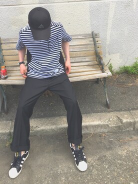 「WOmB（ウーム）のアイテム（スラックス）」を使った、S.c.o.さん（メンズ・170cm）の夏コーディネート