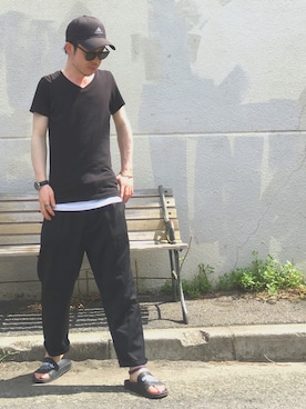「adidas Originals（アディダスオリジナルス）のアイテム（サンダル）」を使った、S.c.o.さん（メンズ・170cm）の夏コーディネート