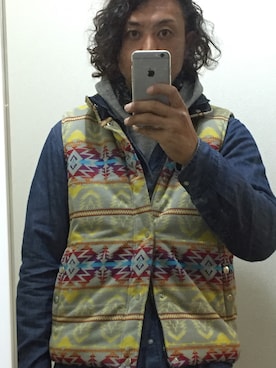 「no brand（ノーブランド）のアイテム（Down vest、その他）」を使った、KENZさん（メンズ）の冬コーディネート