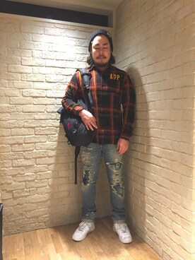 A HYSTERIC GLAMOUR横浜ジョイナス店 employee hashiken is wearing HYSTERIC GLAMOUR "RWH加工デニム スリムストレートPT"