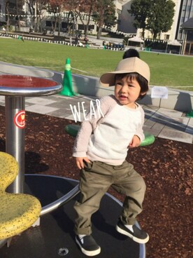 「2歳3ヶ月」｜「アイテム（スウェット）」を使った、Kai☆☆さん（キッズ・90cm）の冬コーディネート