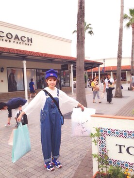 「ジャパンブルー」｜「アイテム（ニットキャップ/ビーニー）」を使った、まつさんさん（レディース・156cm）の夏コーディネート