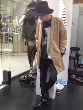 「バンダナ」｜「アイテム（ステンカラーコート）」を使った、Junya Kasugaさん（メンズ・170cm）の夏コーディネート