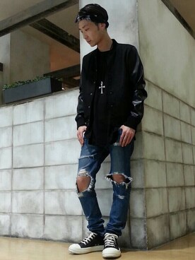 「L.H.P（エルエイチピー）のアイテム（スタジャン）」を使った、Junya Kasugaさん（メンズ・170cm）の夏コーディネート
