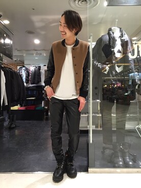 「L.H.P（エルエイチピー）のアイテム（スタジャン）」を使った、Junya Kasugaさん（メンズ・170cm）の冬コーディネート