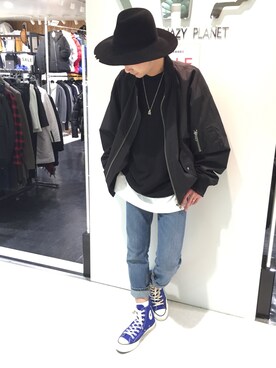 「WHITELAND（ホワイトランド）のアイテム（ミリタリージャケット）」を使った、Junya Kasugaさん（メンズ・170cm）の冬コーディネート