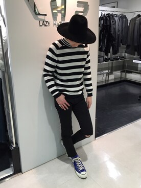 「L.H.P（エルエイチピー）のアイテム（ニット/セーター）」を使った、Junya Kasugaさん（メンズ・170cm）の冬コーディネート
