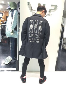 「アイテム（ステンカラーコート、その他）」を使った、Junya Kasugaさん（メンズ・170cm）の春コーディネート