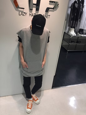 「KaneZ（ケインズ）のアイテム（キャップ）」を使った、Junya Kasugaさん（メンズ・170cm）の夏コーディネート