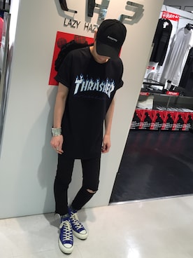「THRASHER（スラッシャー）のアイテム」を使った、Junya Kasugaさん（メンズ・170cm）の夏コーディネート