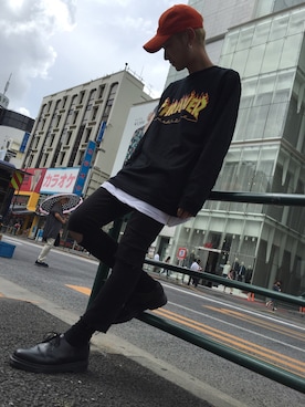 「THRASHER（スラッシャー）のアイテム」を使った、Junya Kasugaさん（メンズ・170cm）の秋コーディネート