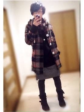 「ロングニット」｜「アイテム（その他アウター）」を使った、アレさん（メンズ・170cm）の秋コーディネート