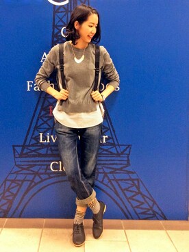 「アイテム（その他シューズ、グレー系）」を使った、ヒロセさん（レディース・163cm）の冬コーディネート