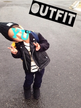 「ZARA KIDS」｜「アイテム（ライダースジャケット）」を使った、usさん（キッズ・100cm）の冬コーディネート
