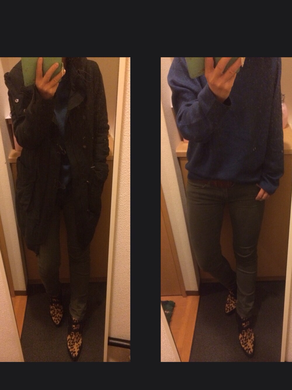 「MOUSSYのRAGLAN BACK SLIT KNIT TOPS（ニット/セーター、ブルー系）」を使った、むむっさん（レディース・159cm）の冬コーディネートの1枚目の写真