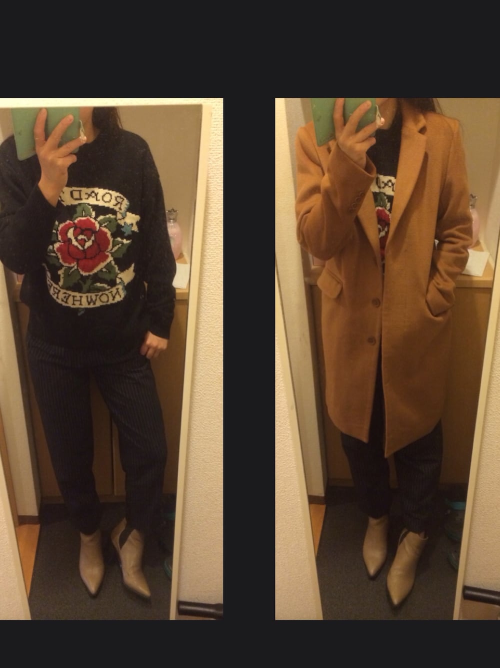 「MOUSSYのROAD TO POK（ニット/セーター、ブラック系）」を使った、むむっさん（レディース・159cm）の冬コーディネートの1枚目の写真