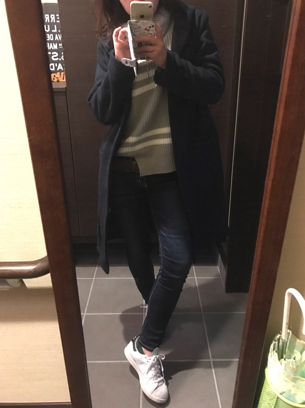 「adonis greenのスライバーコーディガン（その他アウター、ブルー系）」を使った、むむっさん（レディース・159cm）の秋コーディネートの1枚目の写真