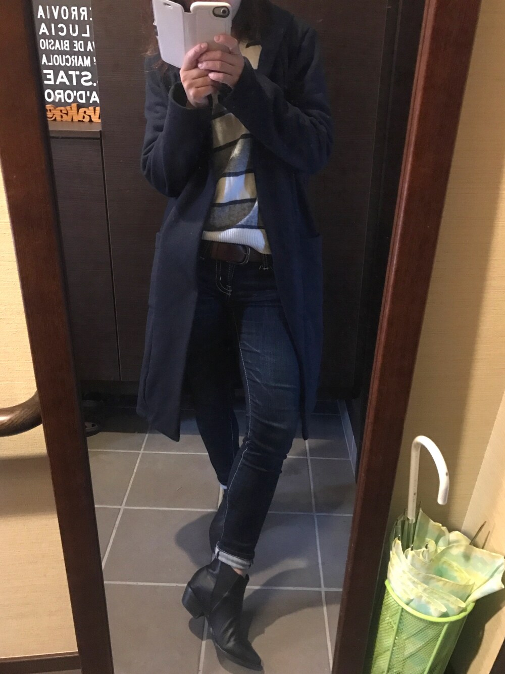「adonis greenのスライバーコーディガン（その他アウター、ブルー系）」を使った、むむっさん（レディース・159cm）の秋コーディネートの1枚目の写真