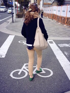 「GAP（ギャップ）のアイテム（シューズ、グリーン系）」を使った、sakumonさん（キッズ・90cm）の冬コーディネート
