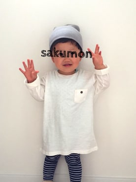 「ZARA KIDSのアイテム（Tシャツ/カットソー、ホワイト系）」を使った、sakumonさん（キッズ・90cm）の春コーディネート