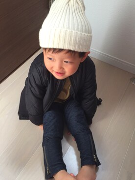 「ZARA KIDSのアイテム（Tシャツ/カットソー、グリーン系）」を使った、sakumonさん（キッズ・90cm）の秋コーディネート
