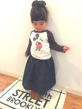 「タータンチェックスカート」｜「アイテム（トップス）」を使った、shiiizuku♡さん（キッズ・80cm）の秋コーディネート