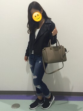 「MichaelKors」｜「アイテム（ライダースジャケット）」を使った、Rさん（レディース・154cm）の春コーディネート