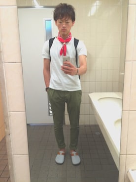 「JUNRED（ジュンレッド）のアイテム（サンダル）」を使った、タクさん（メンズ・170cm）の夏コーディネート