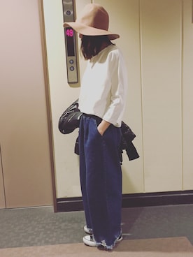 「ハットコーデ」｜「アイテム（ダウンジャケット/コート）」を使った、renamamaさん（レディース・148cm）の春コーディネート