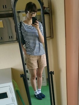 「NOMBRE IMPAIR（ノンブルアンペール）のアイテム（パンツ）」を使った、YUMIさん（レディース・168cm）の夏コーディネート