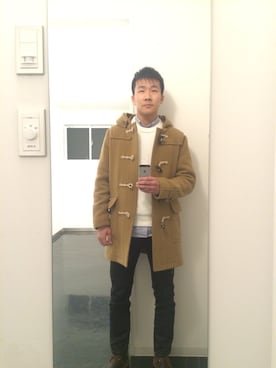 「ダンガリーシャツ」｜「アイテム（ダッフルコート）」を使った、けんすけさん（メンズ・174cm）の冬コーディネート