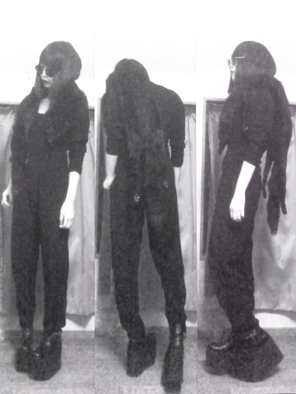 「狐、黒、オールブラック」｜「原宿で買ったのアイテム（ブーツ、ブラック系）」を使った、うなこさん（レディース・163cm）の春コーディネートの1枚目の写真
