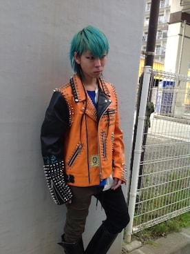 「コーディネート」｜「アイテム（ライダースジャケット）」を使った、DoctorFeelgoodさん（メンズ・165cm）の春コーディネート