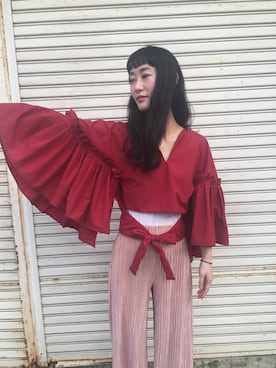 「BANZAI TOKYO プリーツアームトップ（その他トップス、レッド系）」を使った、DoctorFeelgoodさんの夏コーディネート