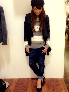 「Bou Jeloud（ブージュルード）のアイテム（トレンチコート）」を使った、高橋美樹さん（レディース・158cm）の秋コーディネート