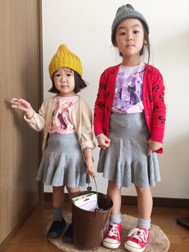 「H&M（エイチ・アンド・エム）のアイテム（カーディガン/ボレロ）」を使った、mikuuuuhmさん（キッズ・100cm）の秋コーディネート