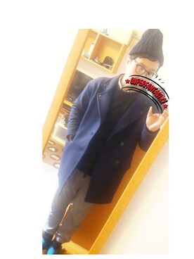 「rehacer（レアセル）のアイテム（チェスターコート）」を使った、ショウさん（メンズ・168cm）の冬コーディネート