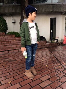 「Right-on KIDS（ライトオンキッズ）のアイテム（ミリタリージャケット、グリーン系）」を使った、megumikamiyaさん（キッズ・90cm）の秋コーディネート