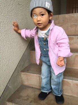 「ピンクシャツ」｜「アイテム（オールインワン・サロペット）」を使った、®さん（キッズ・90cm）の春コーディネート
