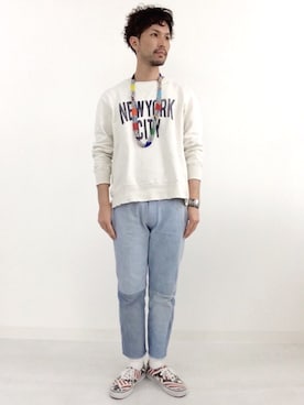 「TALKING ABOUT THE ABSTRACTION（トーキング　アバウト　ジ　アブストラクション）のアイテム（デニムパンツ）」を使った、Shinya Tokunagaさん（メンズ・172cm）の春コーディネート