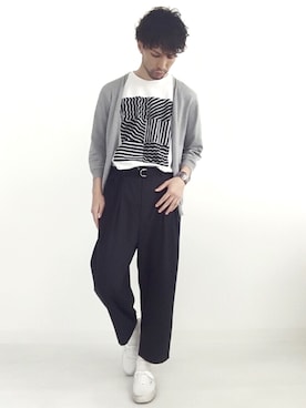 「BASISBROEK（バシスブルック）のアイテム（スラックス）」を使った、Shinya Tokunagaさん（メンズ・172cm）の夏コーディネート