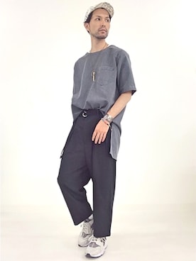 「BASISBROEK（バシスブルック）のアイテム（スラックス）」を使った、Shinya Tokunagaさん（メンズ・172cm）の夏コーディネート