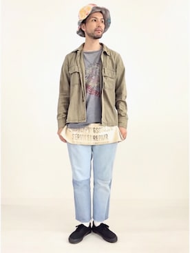 「TALKING ABOUT THE ABSTRACTION（トーキング　アバウト　ジ　アブストラクション）のアイテム（デニムパンツ）」を使った、Shinya Tokunagaさん（メンズ・172cm）の秋コーディネート