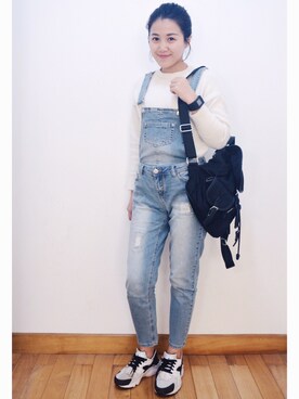 「休闲」｜「アイテム（サロペット/オーバーオール）」を使った、Angieeeさん（レディース・162cm）の冬コーディネート