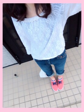 「DC SHOES（ディーシーシューズ）のDC SHOE / Ws HAVEN（スニーカー、オレンジ系）」を使った、natsumiさん（レディース・169cm）の夏コーディネート