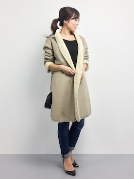 「コーディガン」｜「アイテム（ムートンコート）」を使った、RINAさん（レディース・160cm）の秋コーディネート
