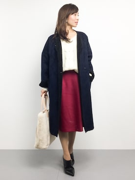 「NANO universe（ナノユニバース）のアイテム（ムートンコート）」を使った、RINAさん（レディース・160cm）の秋コーディネート